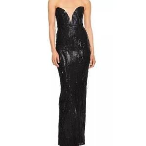 NWT Nookie Karma Sequin Fringe Strapless Gown Women's Black Size XS X-Small